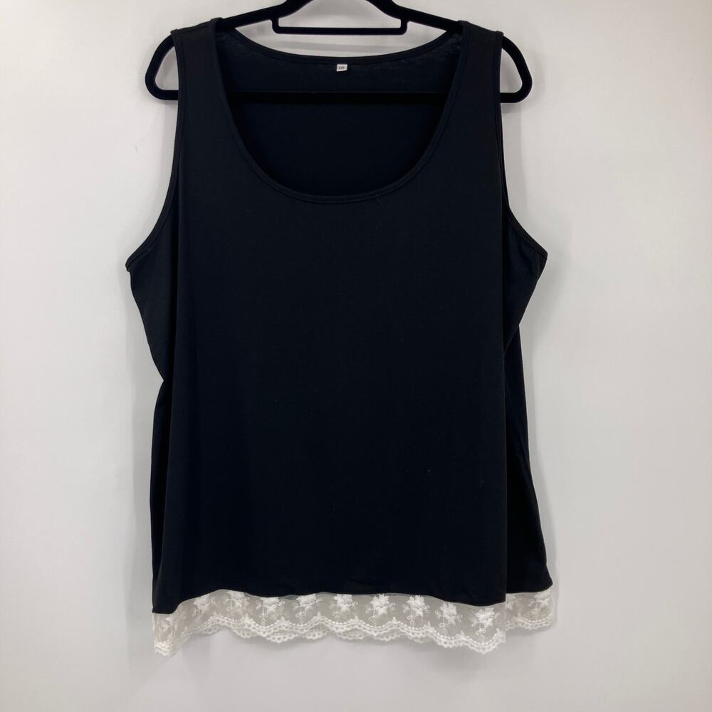 Unbranded Black White Lace Trim Lightweight Stretch Plus Sz Sleeveless Tank Top